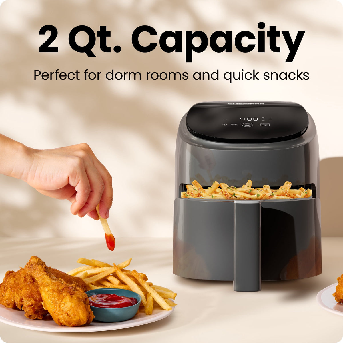 Chefman TurboFry 2-Quart Digital Air Fryer, Compact Design for Quick Meals, Dishwasher-Safe – Black