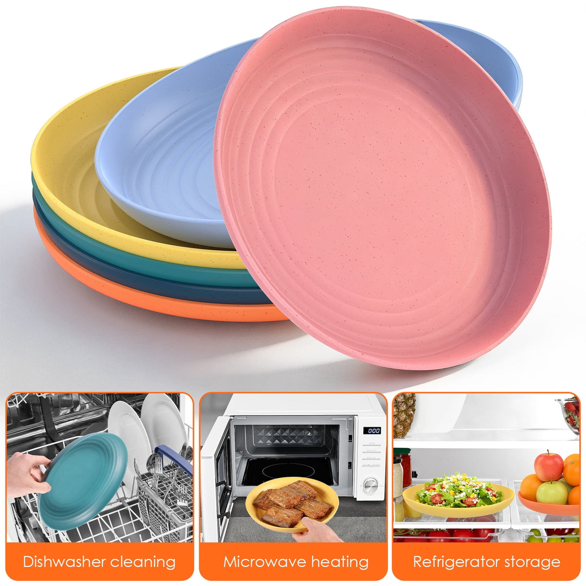 Evjurcn 6Pcs Divided Dinner Plates 3 Compartment Unbreakable Dinner Diet Plates Stackable Portion Control Dish Reusable Divider Plates Microwave Dishwasher Safe for Kids Adults Seniors