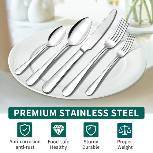 20 Piece Silverware Set, ENLOY Stainless Steel Solid Flatware Cutlery for 4, Modern & Elegant Design, High Quality Gift