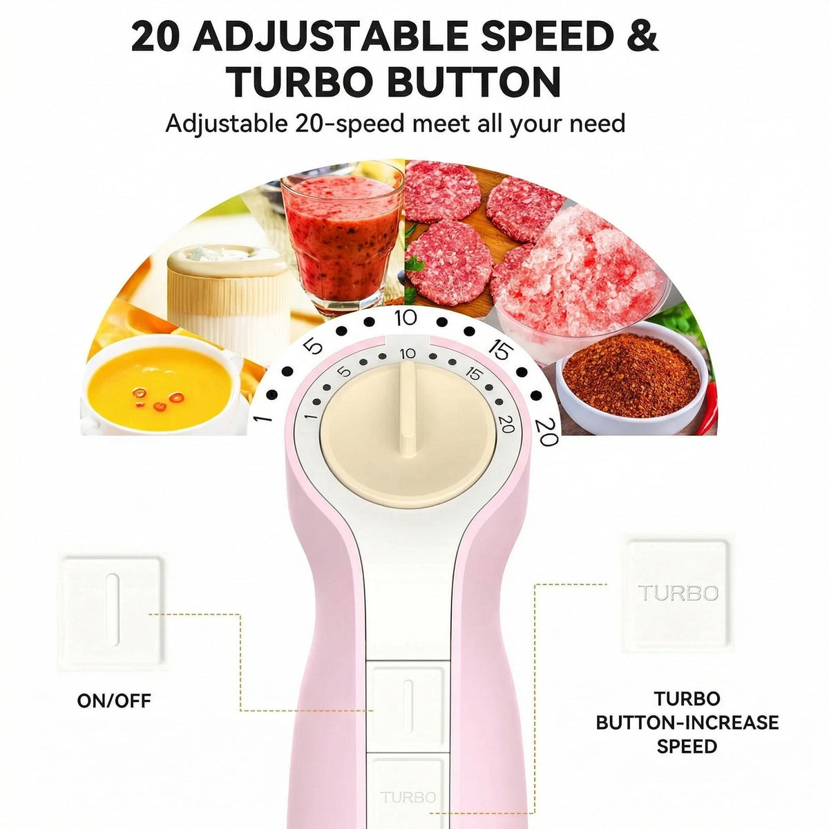 LINKChef Immersion Blender, 1000W 20-Speed 5-in-1 Hand Blender with Turbo Mode, Scratch-Resistant Stick Blender for Baby Food, Ice & Smoothie(Black)