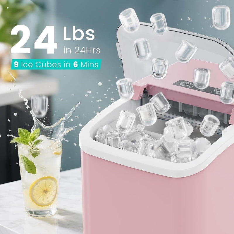 Simenmax Ice Maker Countertop – 26lbs Desktop ice maker with Handle for Home, Kitchen, Office, Outdoors, RV, Camping, White