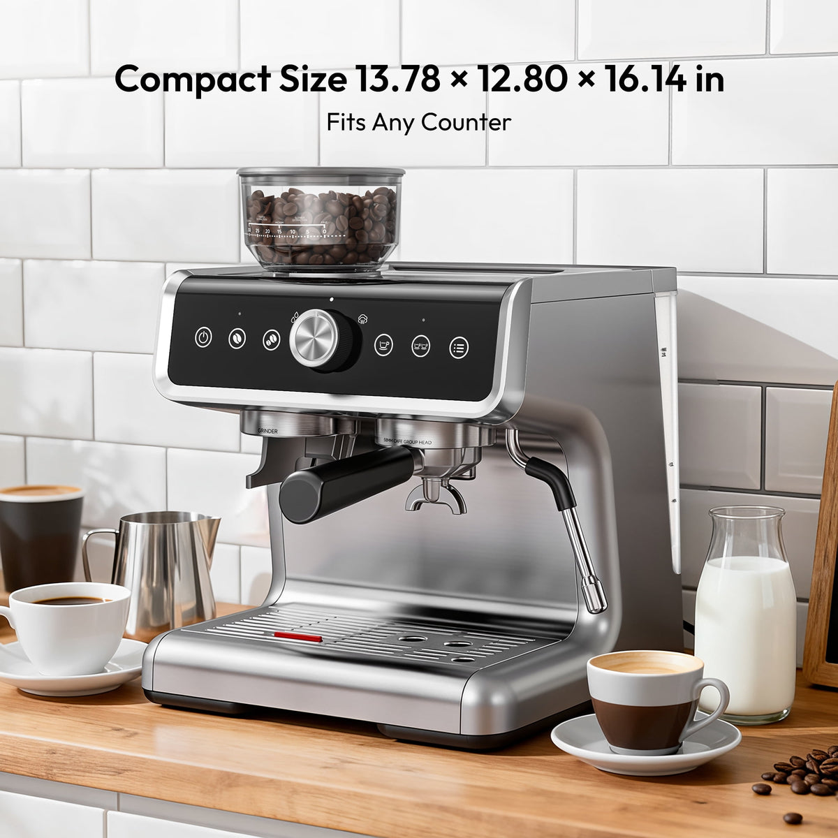 EUHOMY Espresso Machine with Grinder, 15 Bar Semi Automatic Coffee Maker with Steam Wand, Home & Office