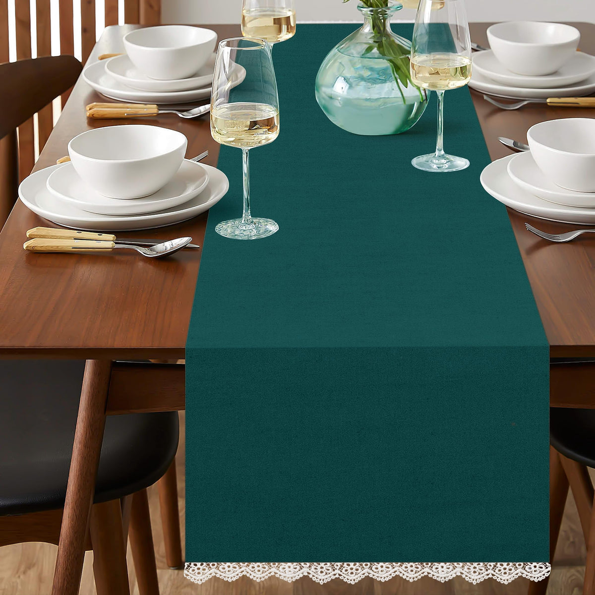 Fingercraft Table Runners, Cotton Dinner Table Centerpiece with Beautiful Premium Lace, Home and Dining Aqua-90