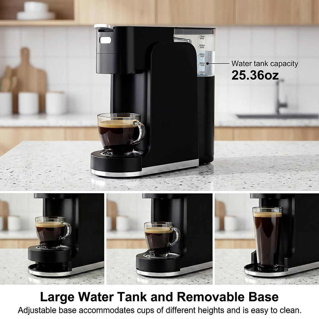 GVODE 4-in-1 Single Serve Coffee Maker, 3-Second Heat-Up, 20 Bar Hot and Iced Espresso Machine, Black