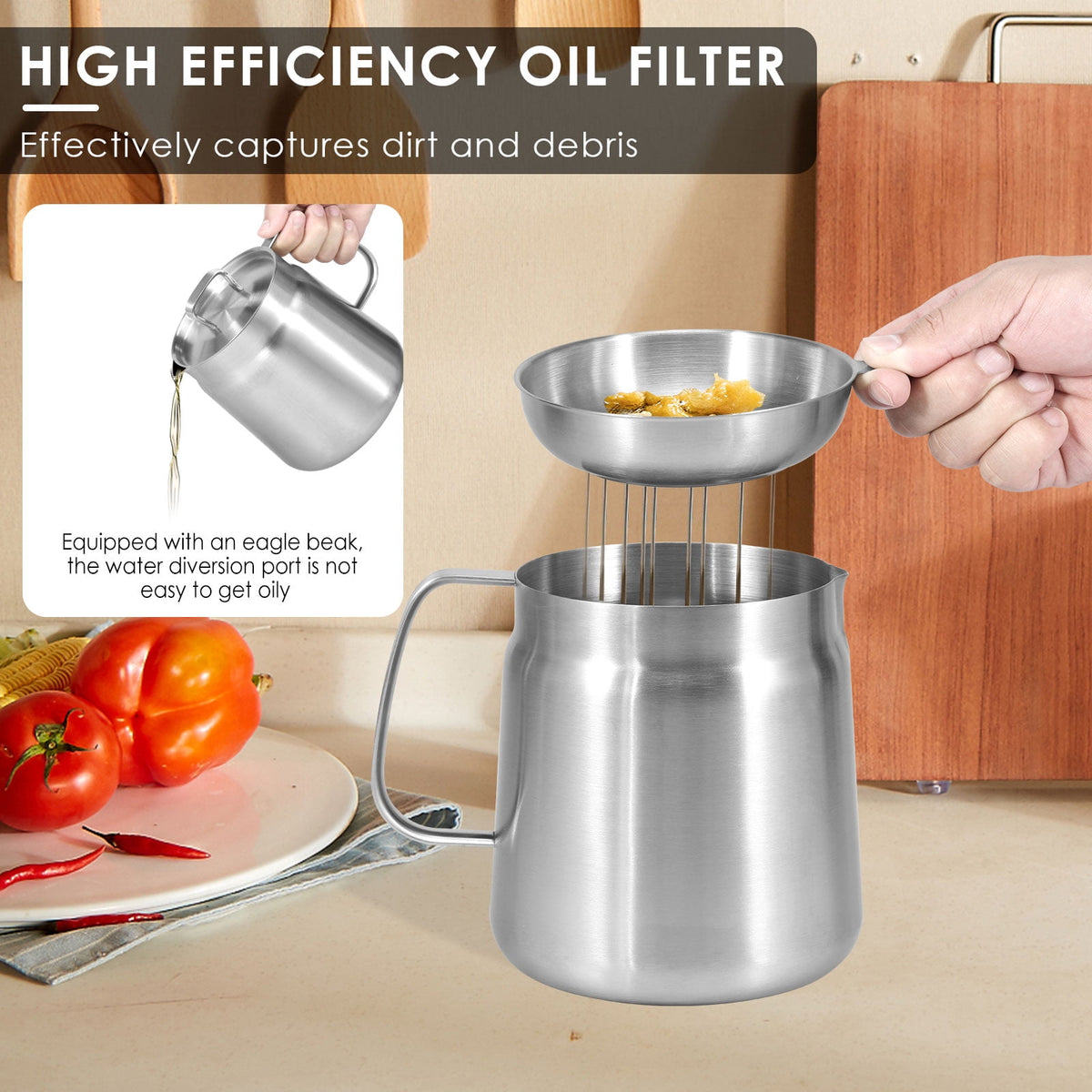 68oz Oil Strainer Pot 304 Stainless Steel Oil Grease Container Can with Filter Lid and Frying Basket Oil Container Can for Storing Frying Cooking Grease