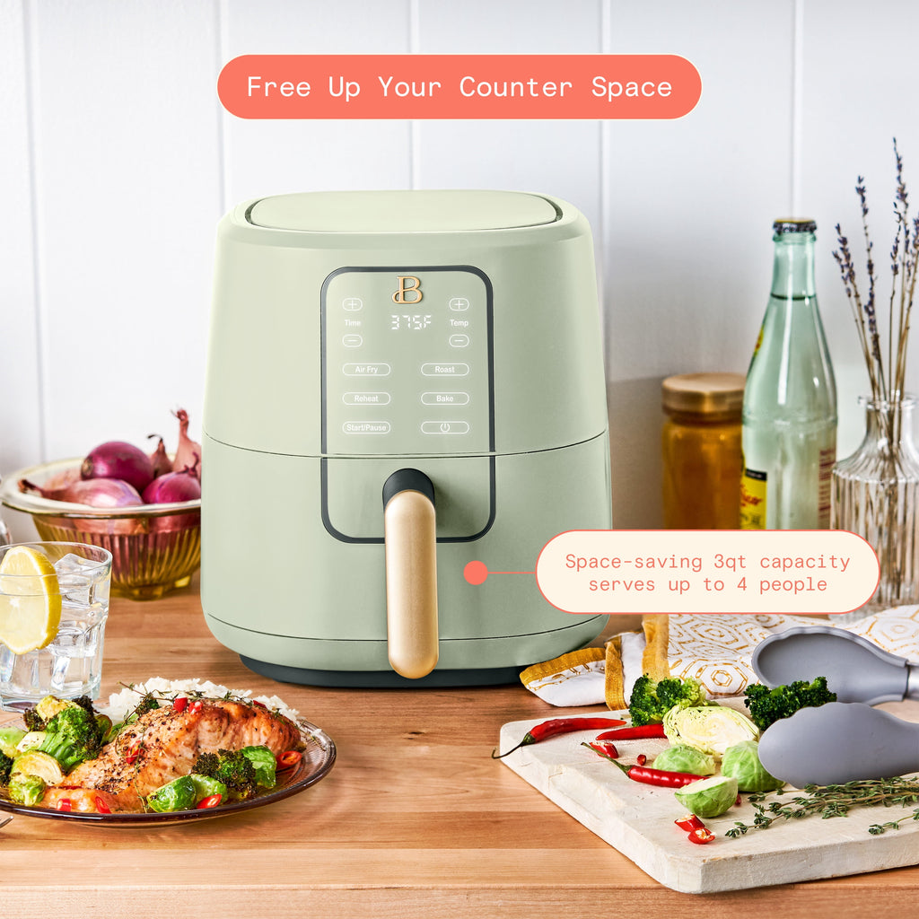 Beautiful 3 Qt Air Fryer with TurboCrisp Technology, EverGood Non-Toxic Ceramic Nonstick Coating, Chocolate by Drew Barrymore