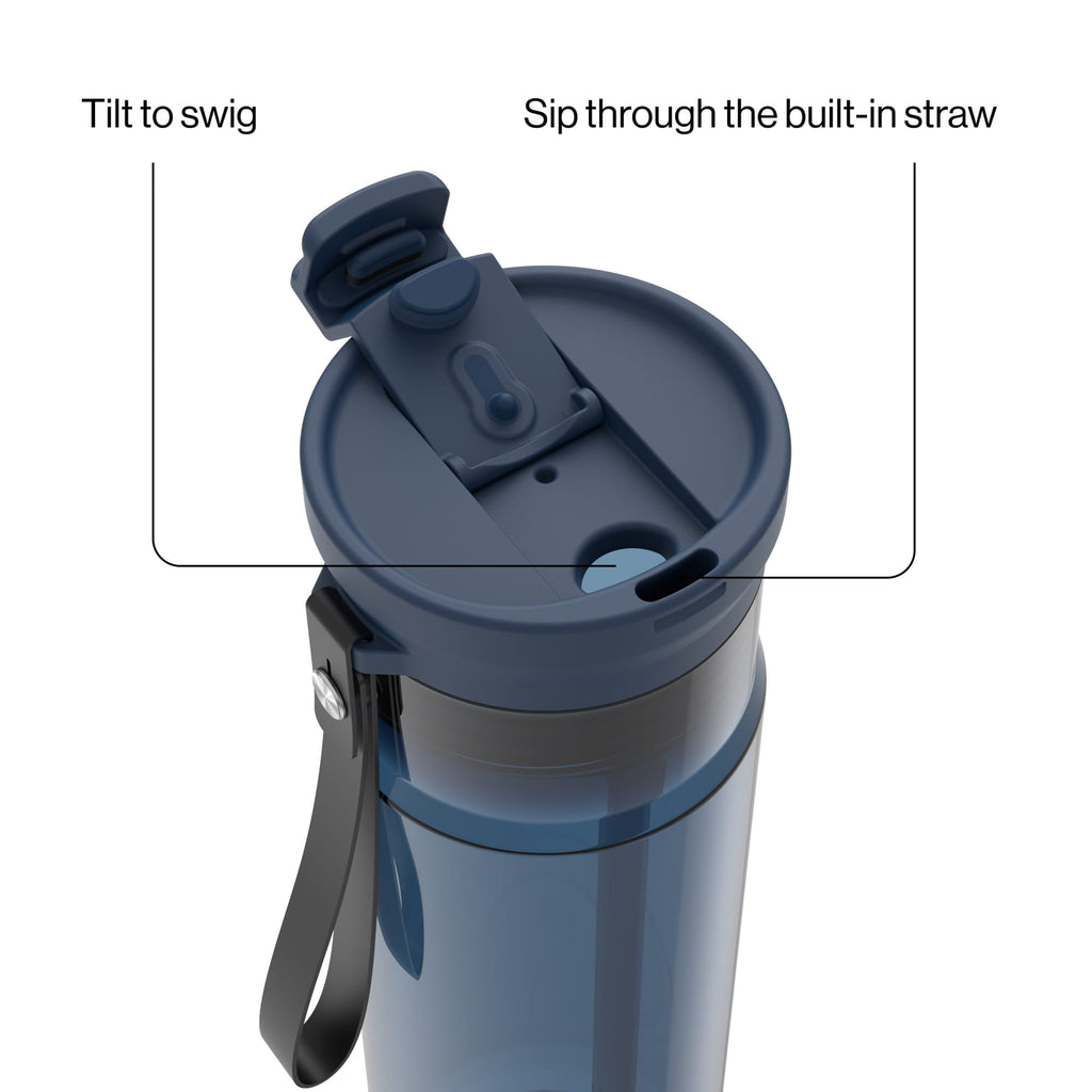 Contigo 28oz DualSip Plastic Water Bottle with Built-In Straw and Drink Opening, Licorice Black/Clear