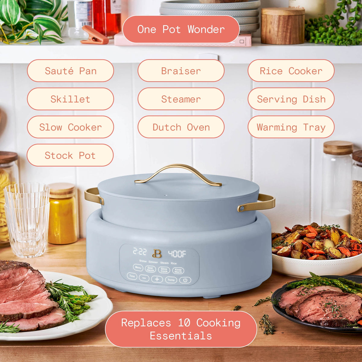 Beautiful 10 in 1, 6 Qt Electric Multi-Cooker, Thyme Green by Drew Barrymore