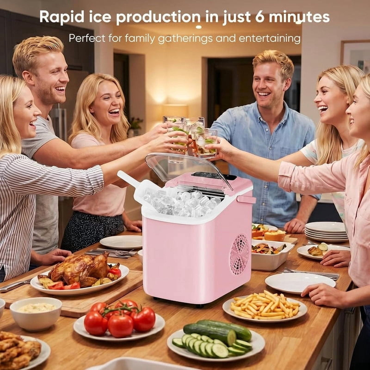 Simenmax Ice Maker Countertop – 26lbs Desktop ice maker with Handle for Home, Kitchen, Office, Outdoors, RV, Camping, White