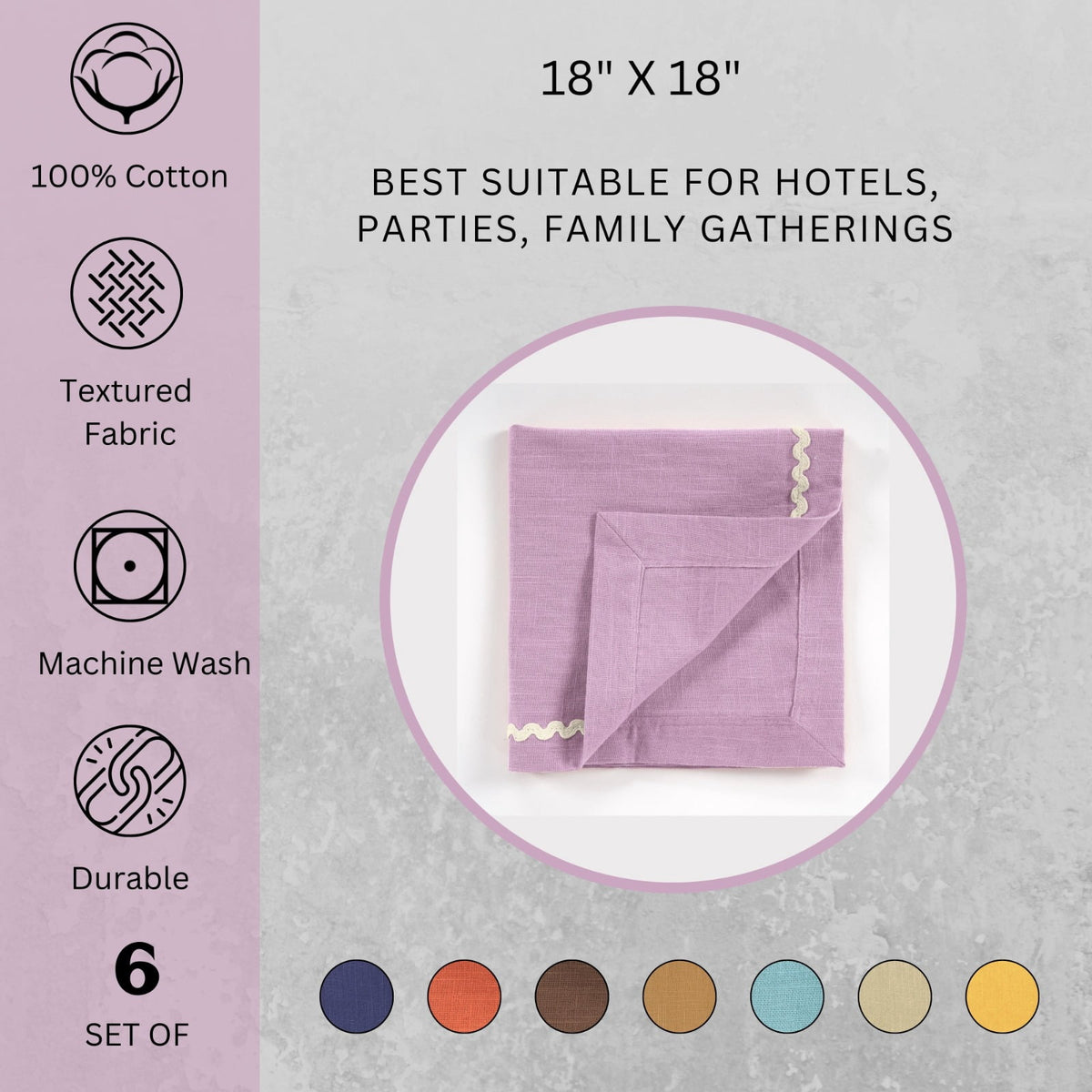 Fingercraft Cloth Napkin, Soft Quality Cotton Linen Blend Fabric, Dinner Napkins with Premium White Lace, 6 Pack, 20”x20” Aqua