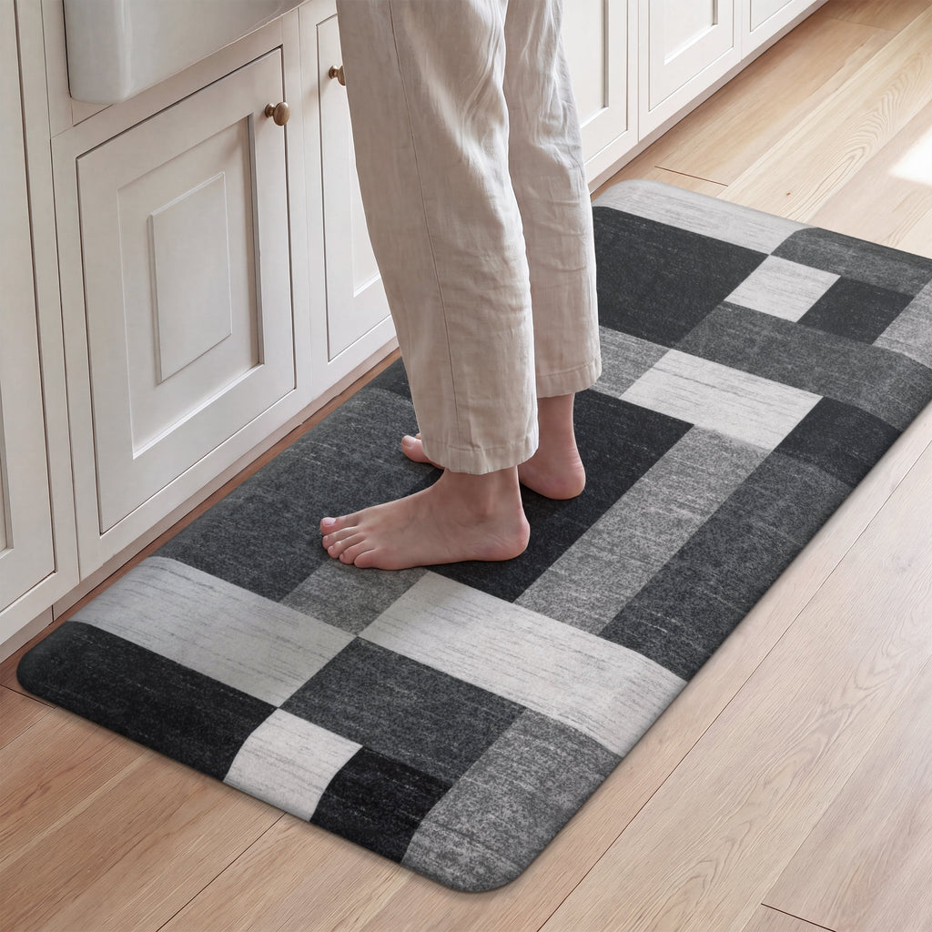 MeyJey 4/5 Inch Thick Anti Fatigue Kitchen Rug 20”x39”, Non Slip Waterproof Floor Mats for Kitchen Sink Laundry Office, Black/Gray
