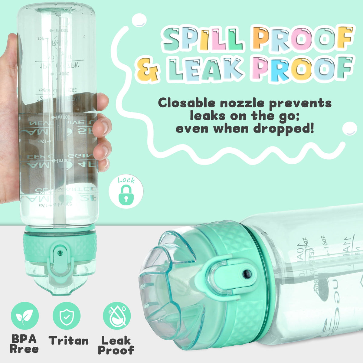 Oldley Transparent Tritan Kids Bottle – 17oz Straw Water Bottle with One-Hand Open Button, Lockable Leak-Proof Lid, Ideal for Daily Hydration