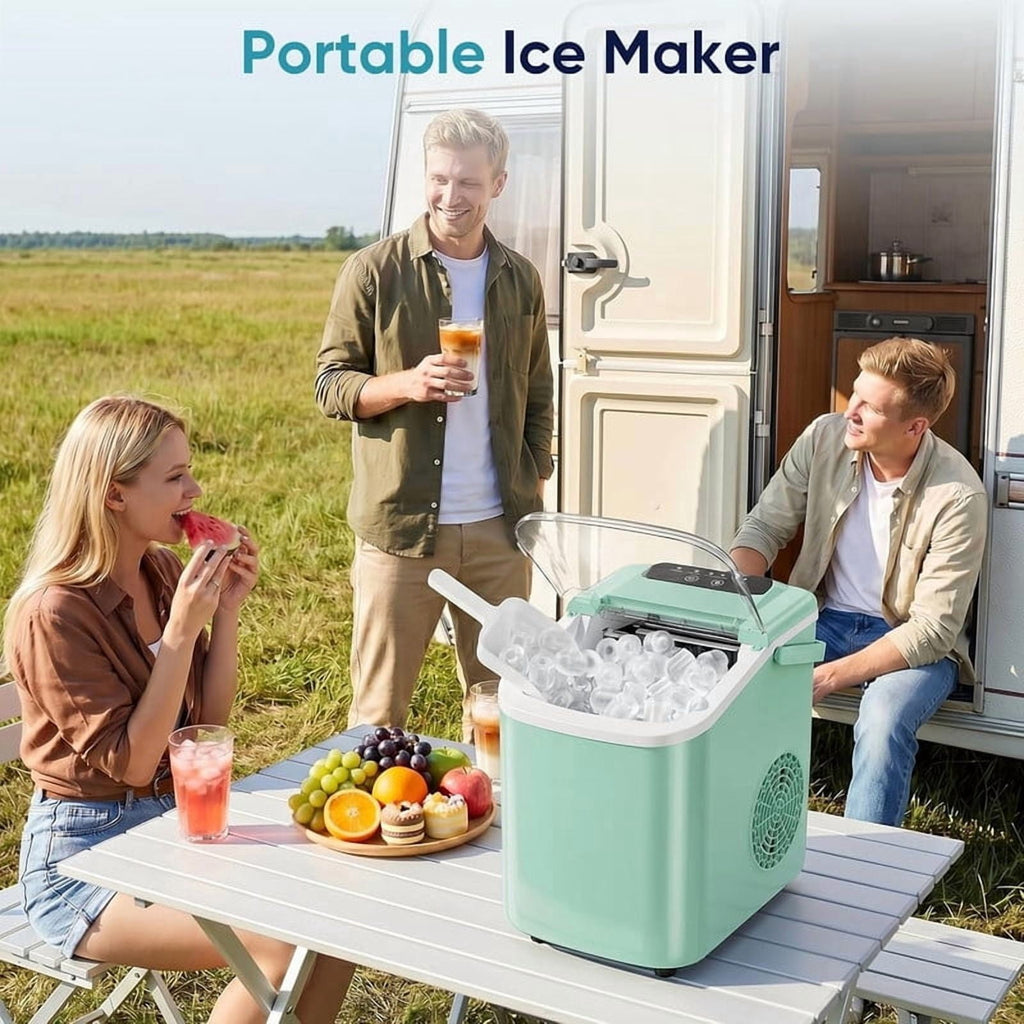 Simenmax Ice Maker Countertop – 26lbs Desktop ice maker with Handle for Home, Kitchen, Office, Outdoors, RV, Camping, White