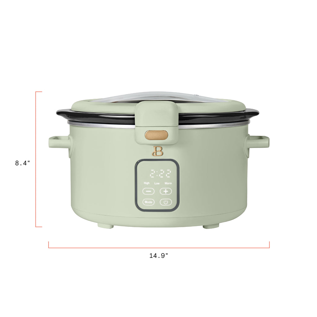 Beautiful 4 Qt Digital Slow Cooker with Hinged Locking Lid, Thyme Green by Drew Barrymore