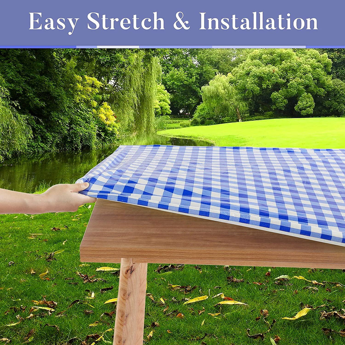 UMINEUX 3-Piece Rectangle Checkered Picnic Table Cover with Bench Covers Vinyl Flannel Backing with Elastic Edge (30"x72", Black and White)
