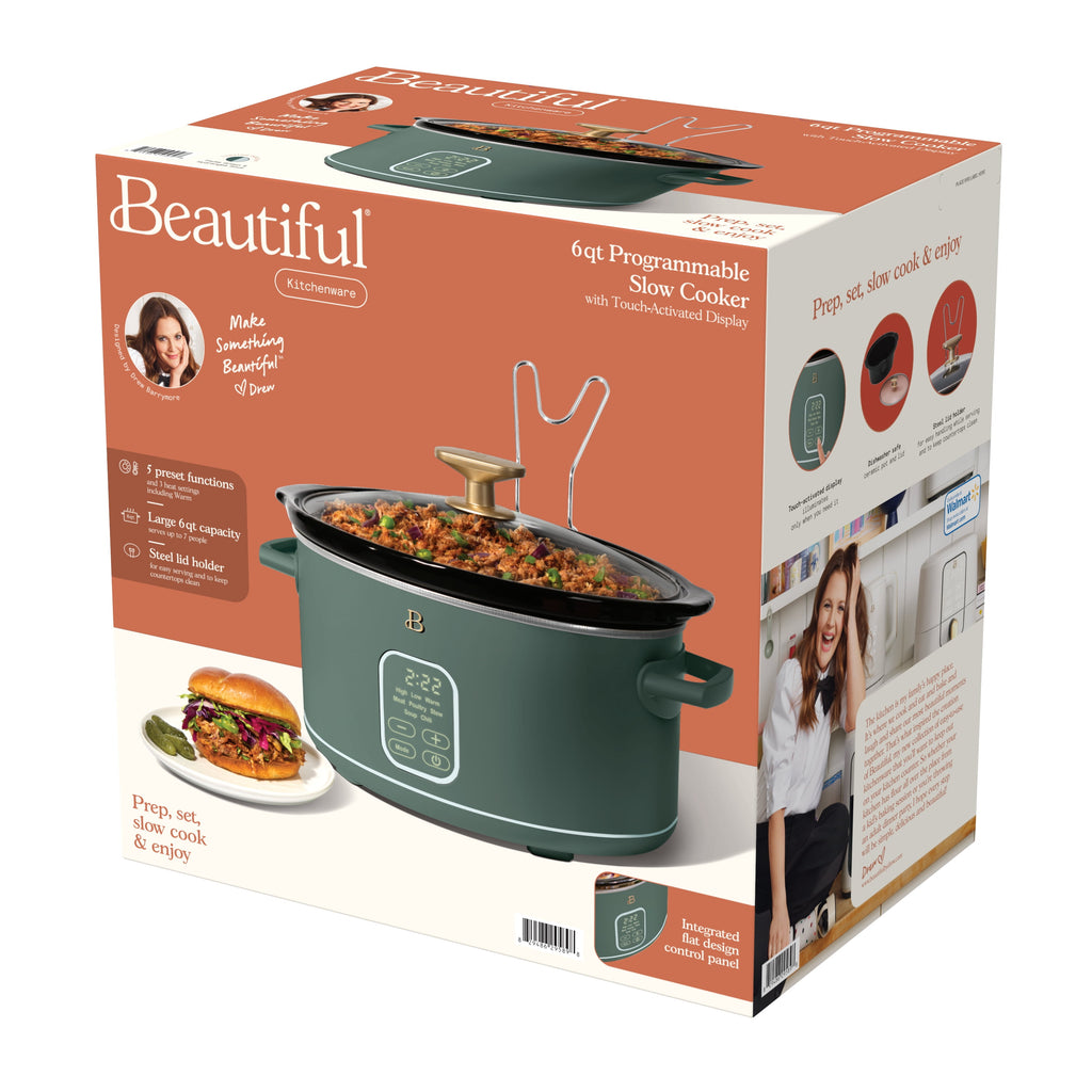 Beautiful 6 Qt Programmable Slow Cooker, Thyme Green by Drew Barrymore