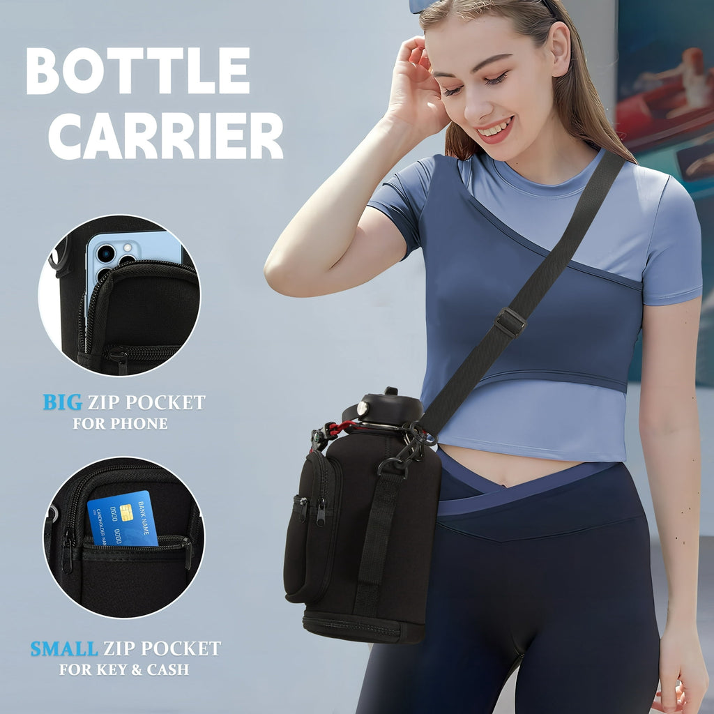 64 oz Water Bottle with Straw & Spout Lids - Half Gallon Insulated Water Bottle,Wide Mouth Metal Canteen Thermo Flask,Leak-proof Water Jug,Black