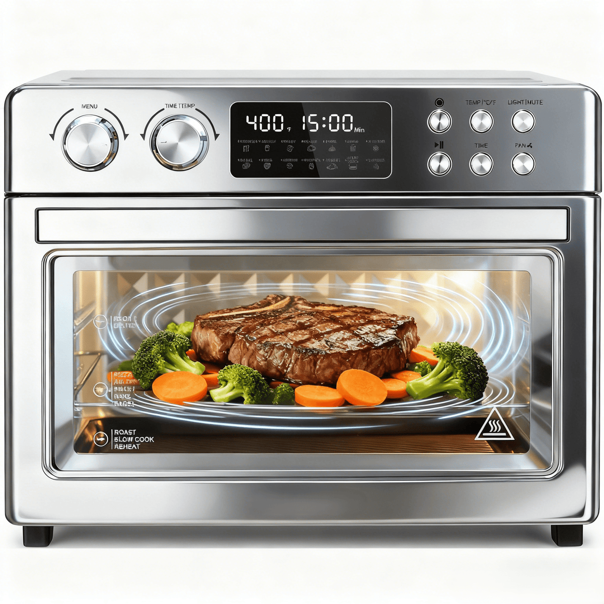 Air Fryer Toaster Oven Combo, 28Quart 12-in-1 Extra Large Countertop Convection Oven with LED Display, Toast, Roast, Bake, Reheat, Broil & Steam , 7 Accessories+Recipe, Stainless Steel