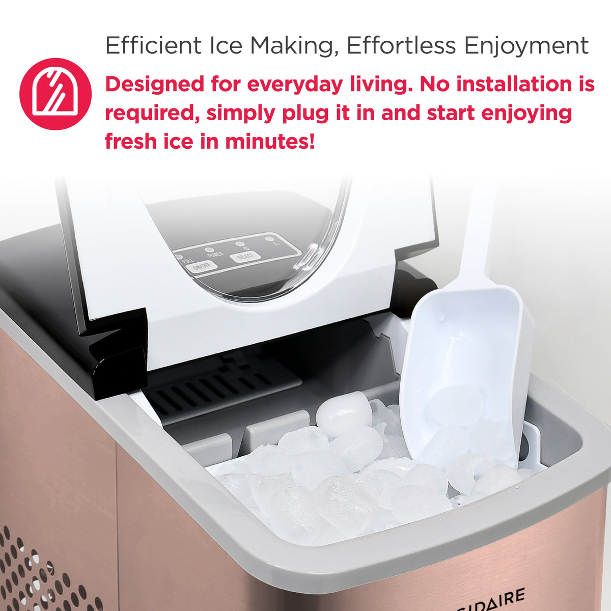 Frigidaire 26 lb. Bullet Ice Maker, Countertop Ice Machine with LED Control Panel, Red Stainless Steel