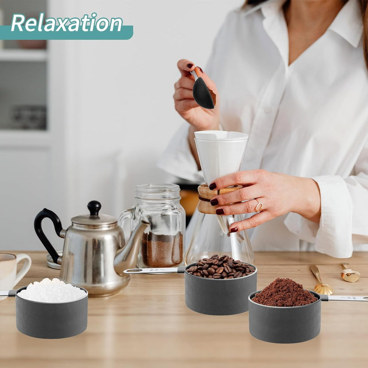 8Pcs Measuring Cups Set Measuring Spoons Set, Nesting Measure Cups with Stainless Steel Handle, For Measuring Dry and Liquid Ingredients Small Teaspoon with Plastic Head (Pink)