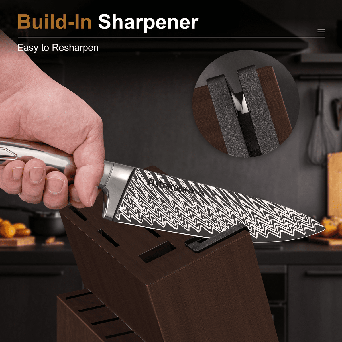 Astercook 14 Piece Kitchen Knife Set with Block and Built-in Sharpener, Full Tang Knives Sets German Stainless Steel, Dishwasher Safe Silver