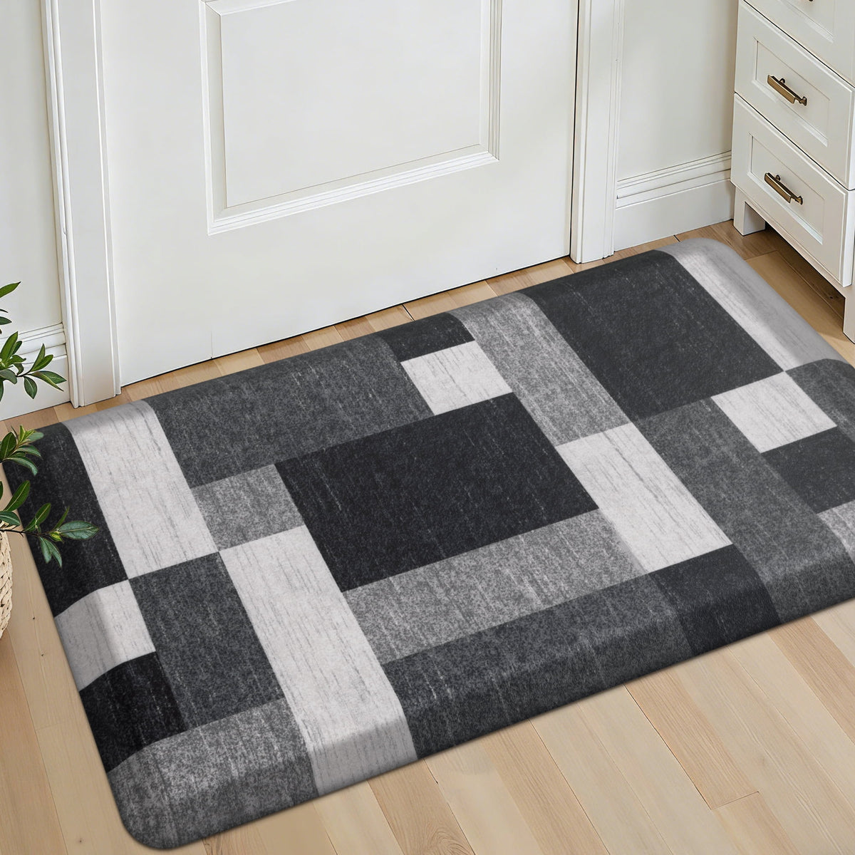 MeyJey 4/5 Inch Thick Anti Fatigue Kitchen Rug 20”x39”, Non Slip Waterproof Floor Mats for Kitchen Sink Laundry Office, Black/Gray