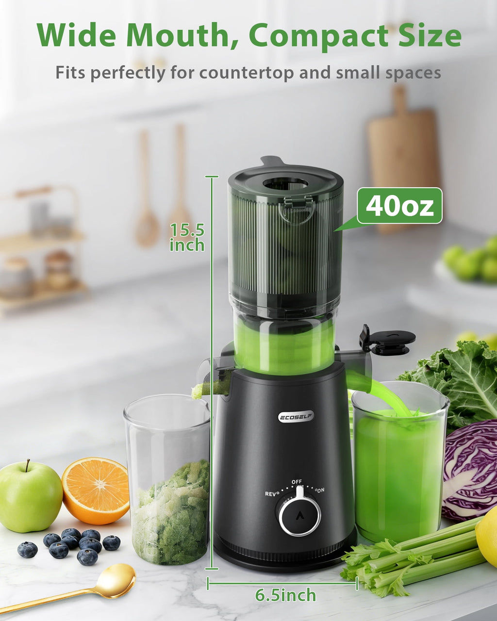 Juicer Machine with 4.35" Wide Mouth, Aeitto Cold Press Juicer Machine for Fruits and Vegetables, Slow Masticating Juicer Whole Fruit Juice Maker, High Juice Yield, Easy to Clean with Brush, Coal