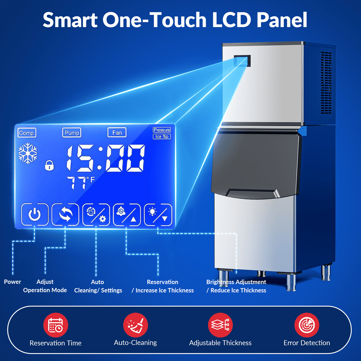 RIOXC Split Commercial Ice Maker Machine 650LBS/24H with 350lbs Ice Bin, Nugget Ice Makers Commercial, Clear Cube Pellet Ice Maker, Fast Ice Maker Ice-Ready in 8-15mins