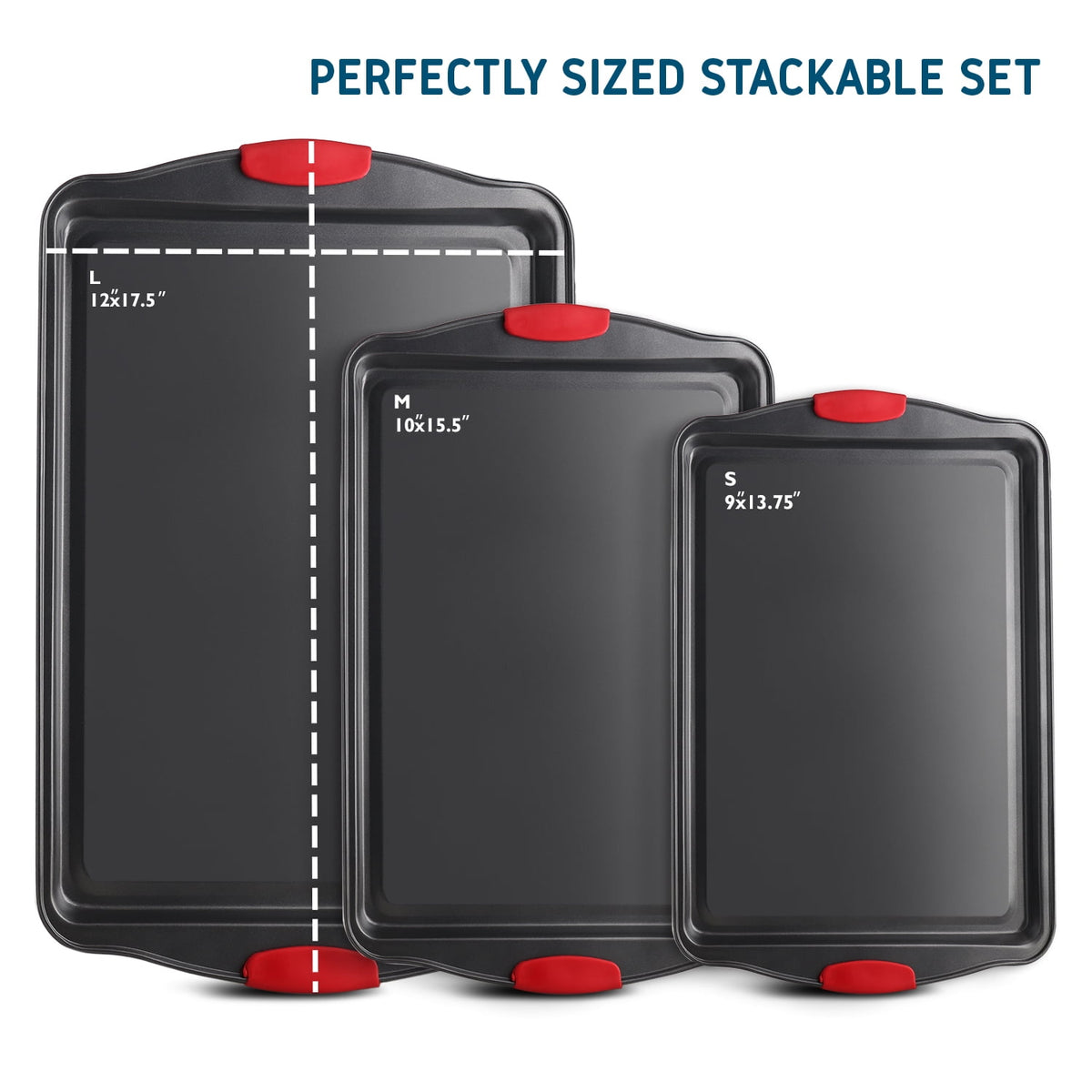 Joytable Cookie Sheet Set, Steel Baking Pans Set, Durable Baking Sheets for Oven, Cookie Sheet Non-Stick Sets For Oven, Black, 3pc
