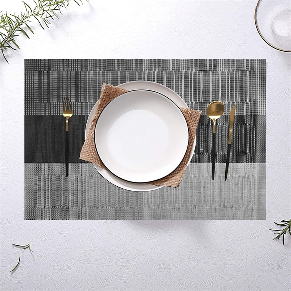 6pcs Placemats PVC Place Mats and Coasters Washable Non-Slip Heat Resistant Table Mats for Kitchen Dining Table Home Restaurant 12"×18", Sliver