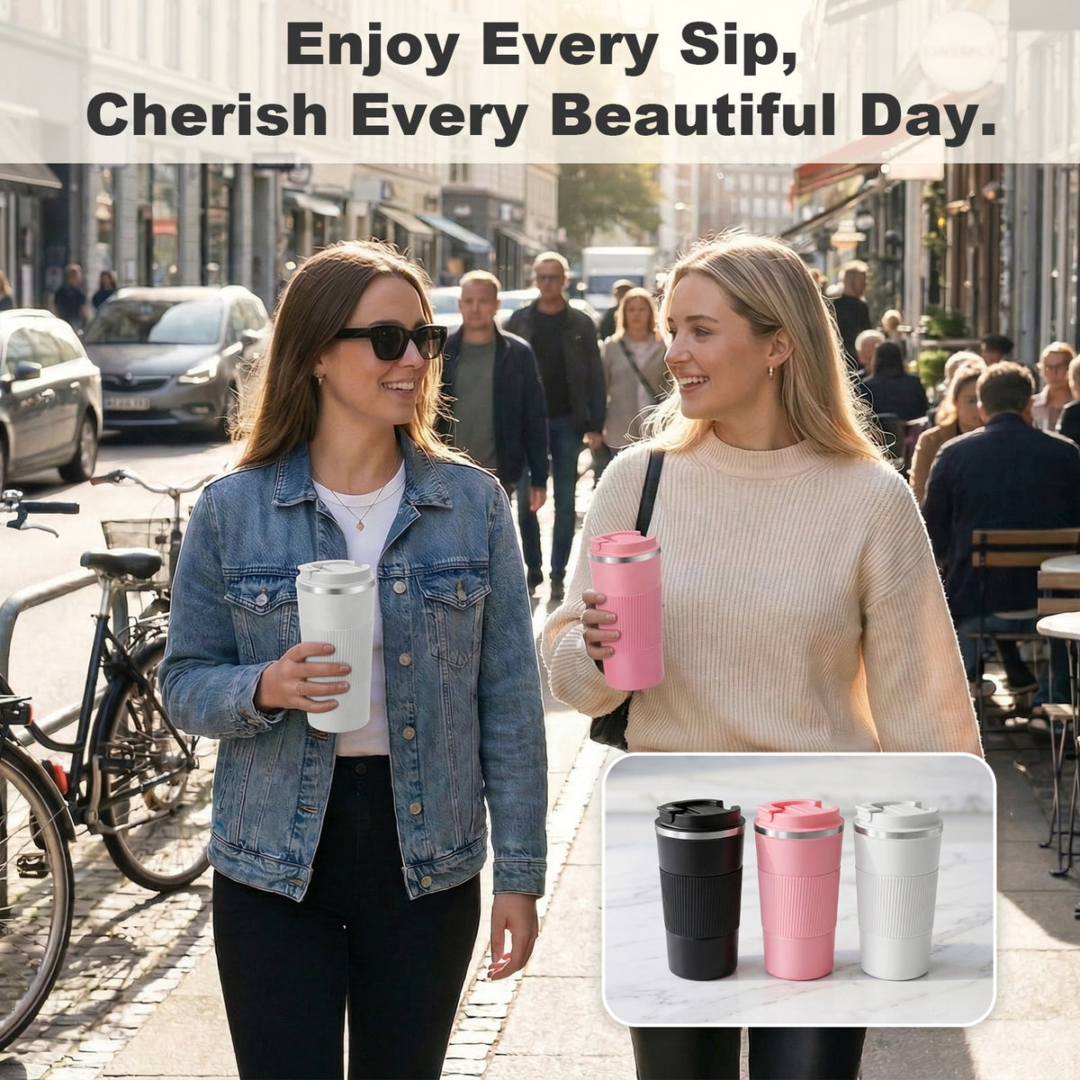Vaparinckl Travel Coffee Mug, 17 oz Stainless Steel Vacuum Insulated Coffee Tumbler with Lid, Reusable Cup for Hot & Cold Drinks, Black