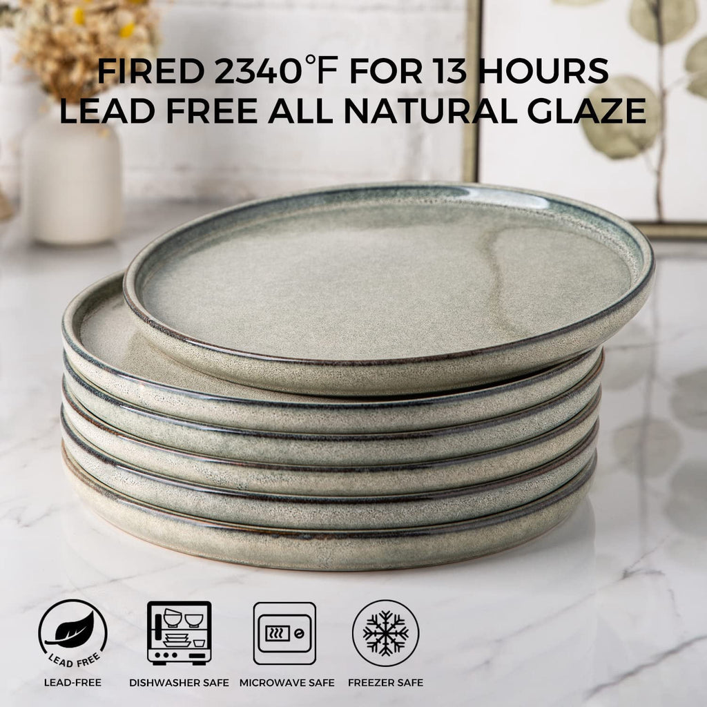 AmorArc Ceramic Plates Set of 6, 8.5 Inch Handmade Reactive Glaze Stoneware Plates set for Dessert, Salad, Appetizer, Dinner, Microwave & Dishwasher Safe, Scratch Resistant-Gade Green