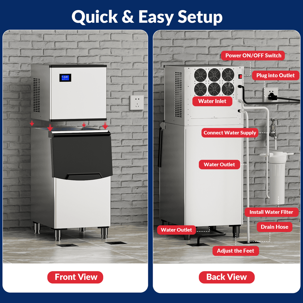 RIOXC Split Commercial Ice Maker Machine 650LBS/24H with 350lbs Ice Bin, Nugget Ice Makers Commercial, Clear Cube Pellet Ice Maker, Fast Ice Maker Ice-Ready in 8-15mins
