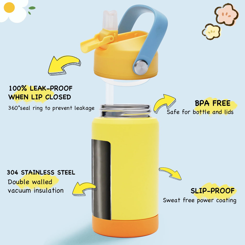 Hawsaiy 12oz Kids Insulated Water Bottle with Straw Lid, Leak-Proof Stainless Steel BPA-Free Thermos for School Boys and Girls