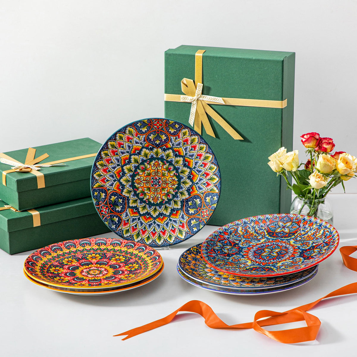 Vancasso Ceramic Dinner Plates Set of 6,10.5" Reactive Glaze Porcelain Plates, Bohemian Style Dinnerware Dishes Set for Kitchen, Scratch Resistant, Series LUMI