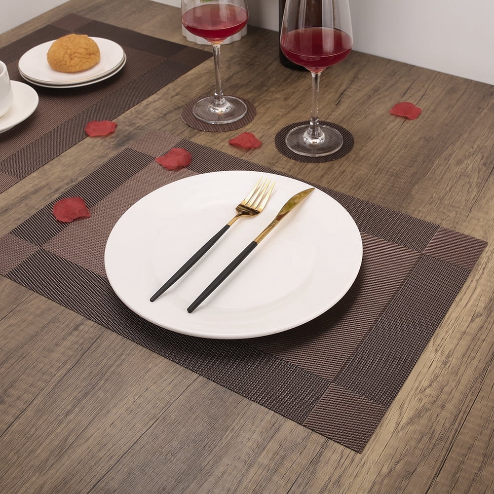 6pcs Placemats PVC Place Mats and Coasters Washable Non-Slip Heat Resistant Table Mats for Kitchen Dining Table Home Restaurant 12"×18", Sliver