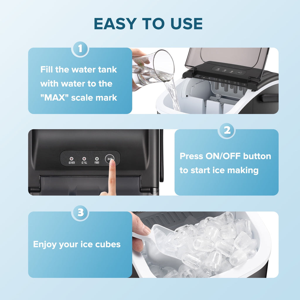 Havato Countertop Ice Maker, 8 Bullet Ice Cubes in 6 Mins, 26lbs/24H, w/ Scoop & Basket, White