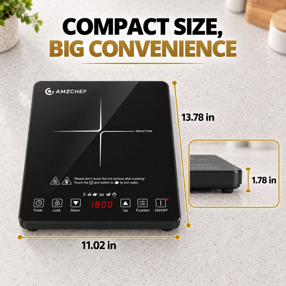 AMZCHEF Single Burner Portable Induction Cooktop 1800W Induction Countertop Burners with 6.8" Heating Coil, Black