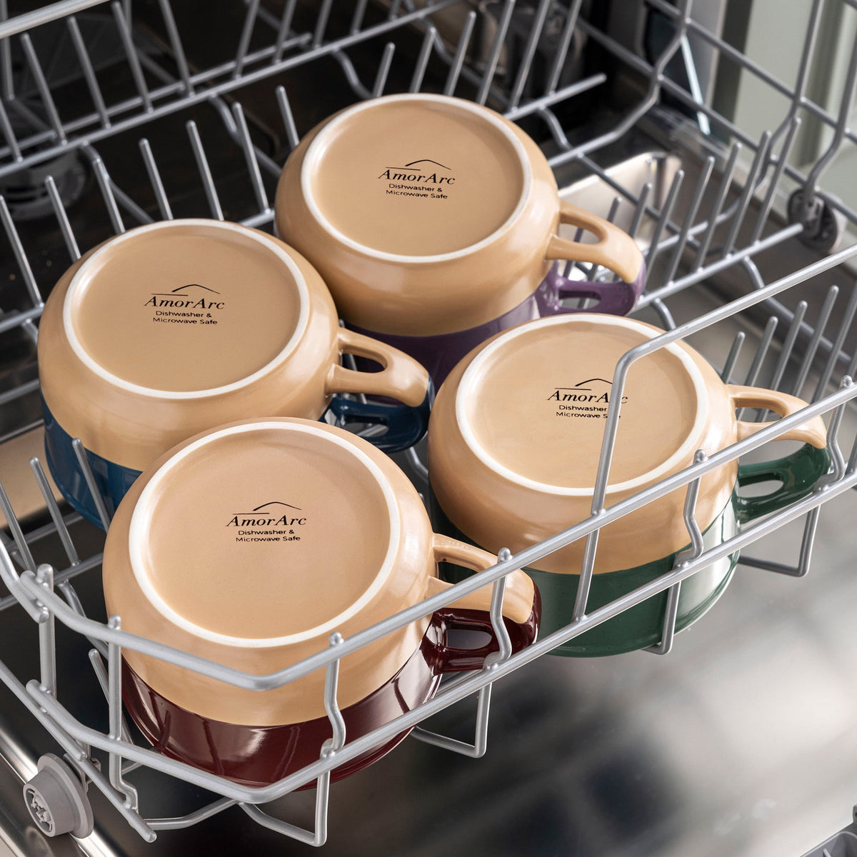 AmorArc Ceramic Soup Mugs with Handles and Lids,24 OZ Soup Cups Set of 2 with Terracotta Underside,Mug Bowls with Spoon for Soup/Cereal/Salad/Noodles/Ramen/Microware &Dishwasher Safe-White &Peach