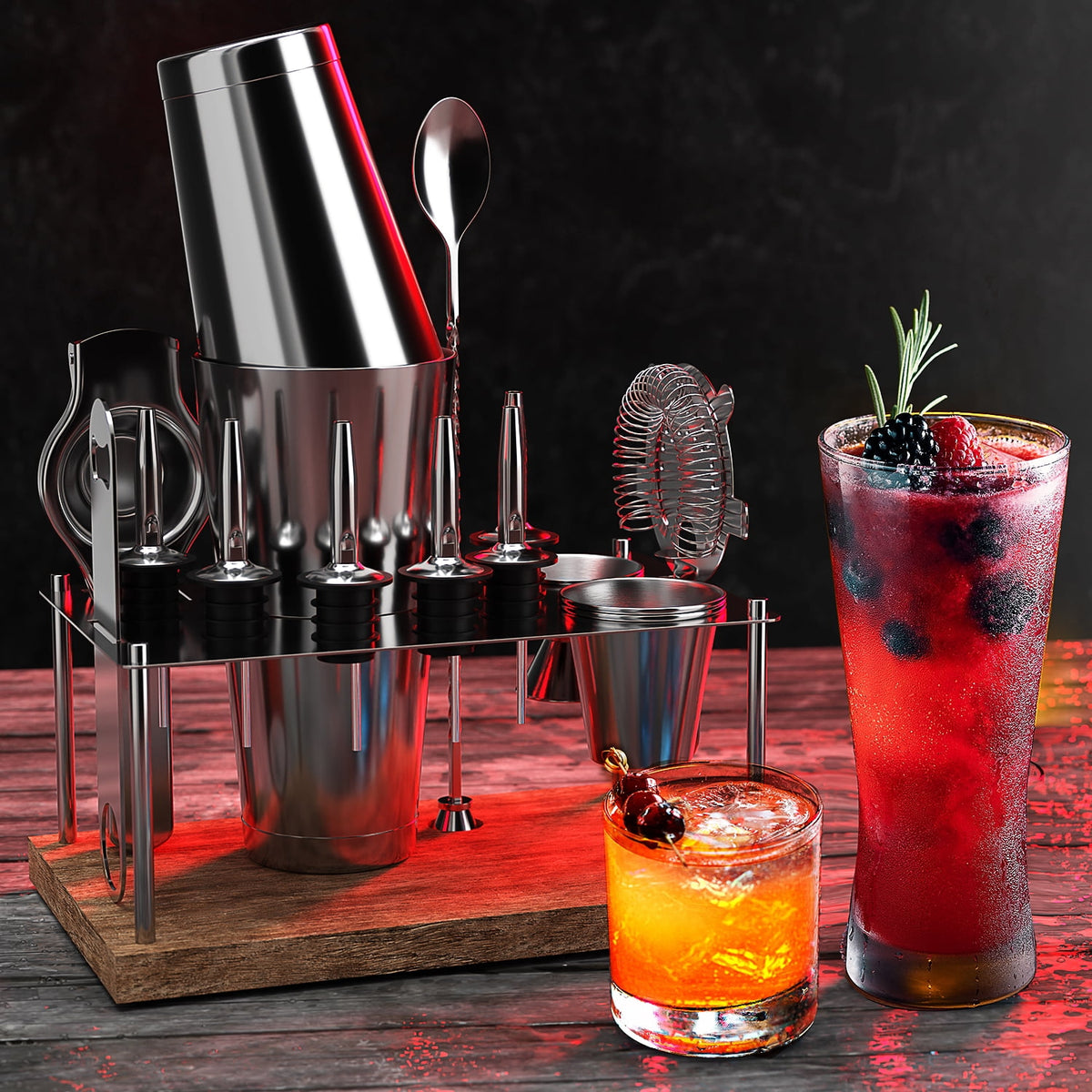 JoyTable 16pc Bartender Cocktail Shaker Set, Stainless Steel Bartender Kit Bar Tool Set, with All Bar Accessories Plus Lemon Squeezer and Great Recipe Book