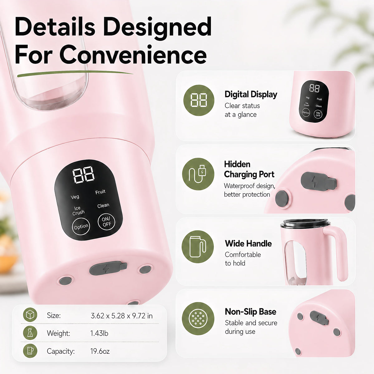 STARBIAO Portable Blender 19.6 oz Personal Juicer Cup, USB-C Rechargeable Mini Blender for Shakes & Smoothies, 12-Blade Stainless Steel, 4 Modes, Digital Display, Self-Cleaning, Beige