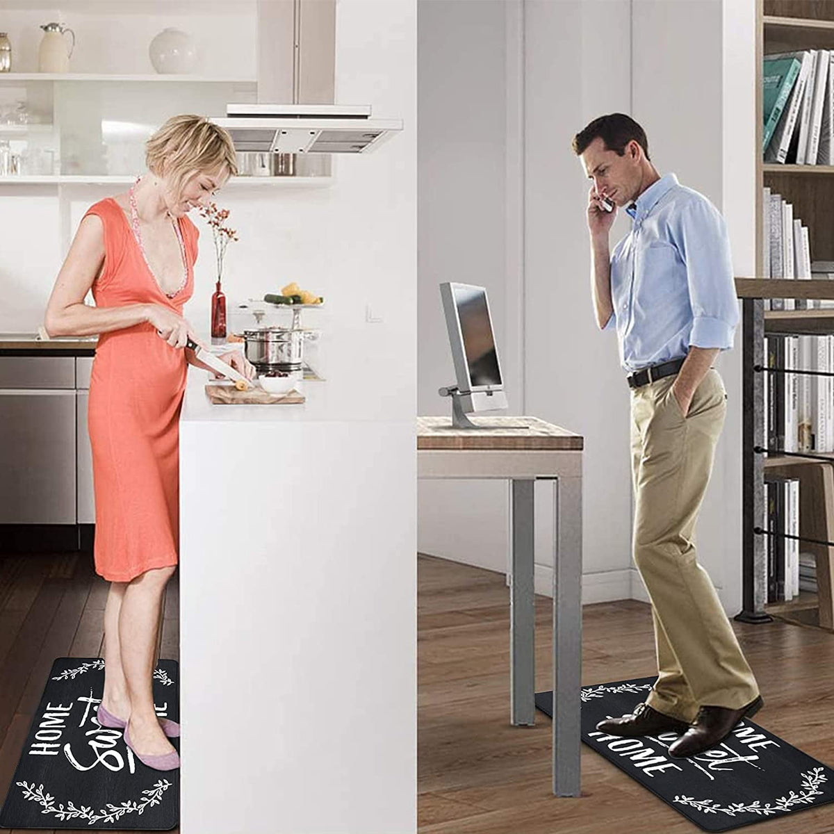 Findosom 2pcs Anti Fatigue Kitchen Rug Set,18"x30"+18"x47" Waterproof Non Slip Kitchen Runner Rug,0.4" Thick Cushioned Kitchen Floor Mats,Ergonomic Standing Mats Back Pain Relief Laundry Foam Rug