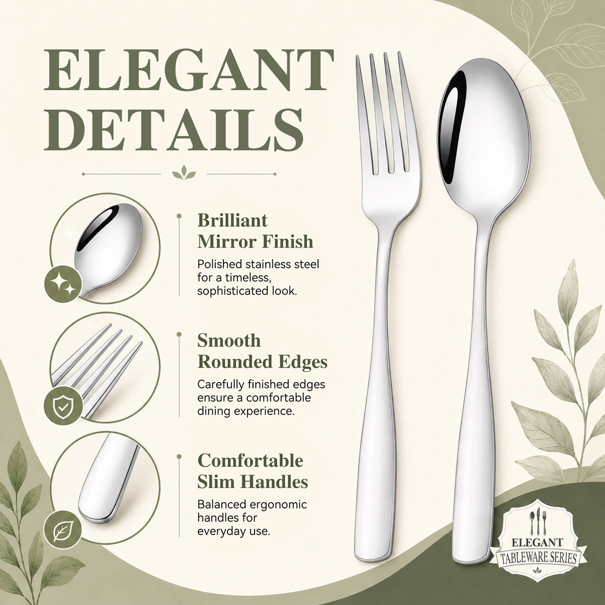 TINANA Silverware Sets, 30 PCS Flatware Set for 6, Premium Stainless Steel Cutlery Utensil Set Mirror Polished Forks and Spoons, Dishwasher Safe