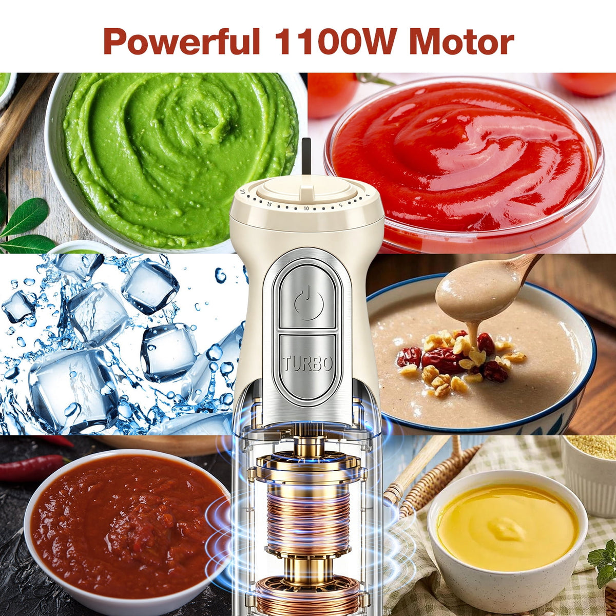 1100W Immersion Blender, 21-Speed Hand Blender with Turbo Mode, 5-in-1 Stick Blender for Smoothies, Baby Food, Soups, Purees, Black