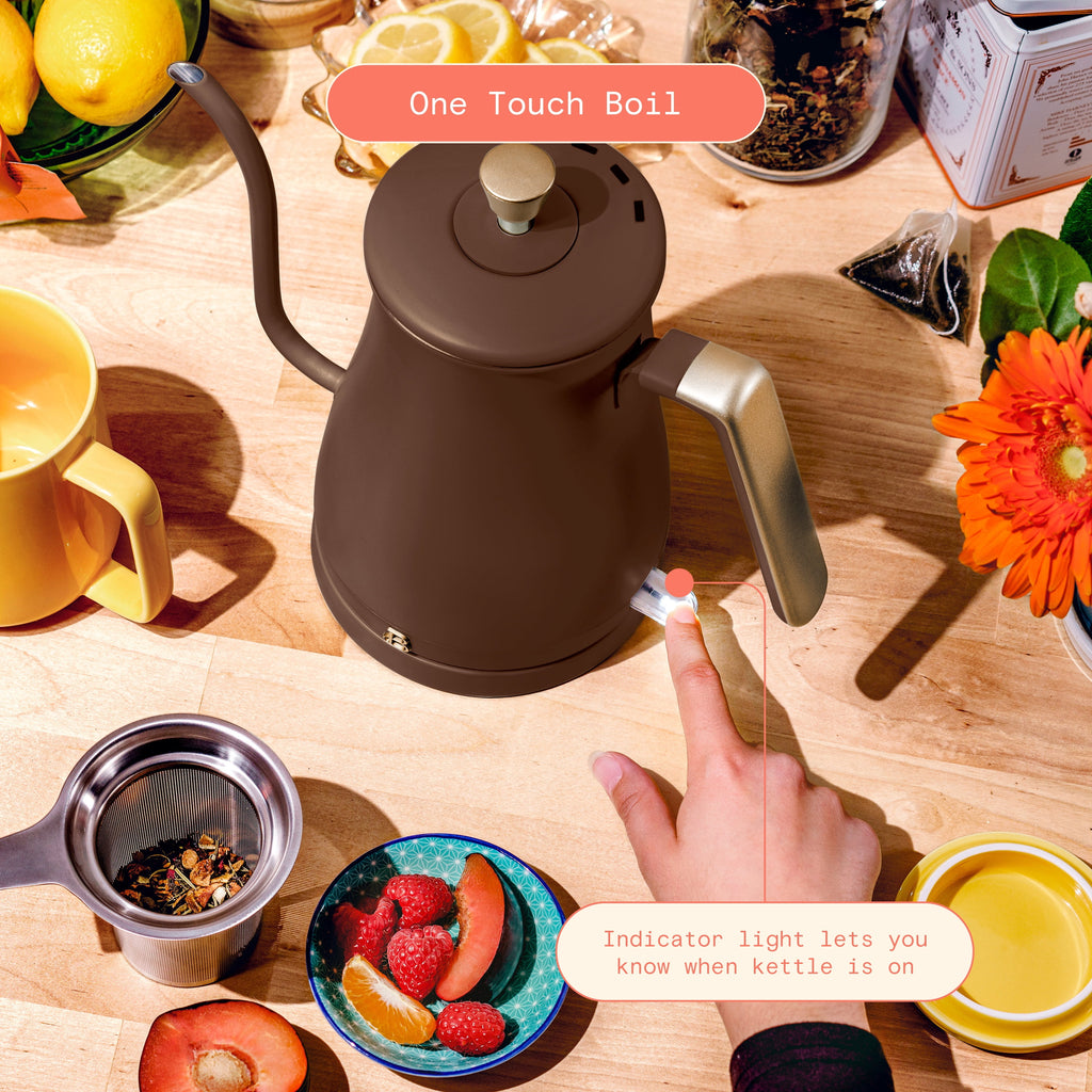 Beautiful 1-Liter Electric Gooseneck Kettle 1200 W, Chocolate by Drew Barrymore