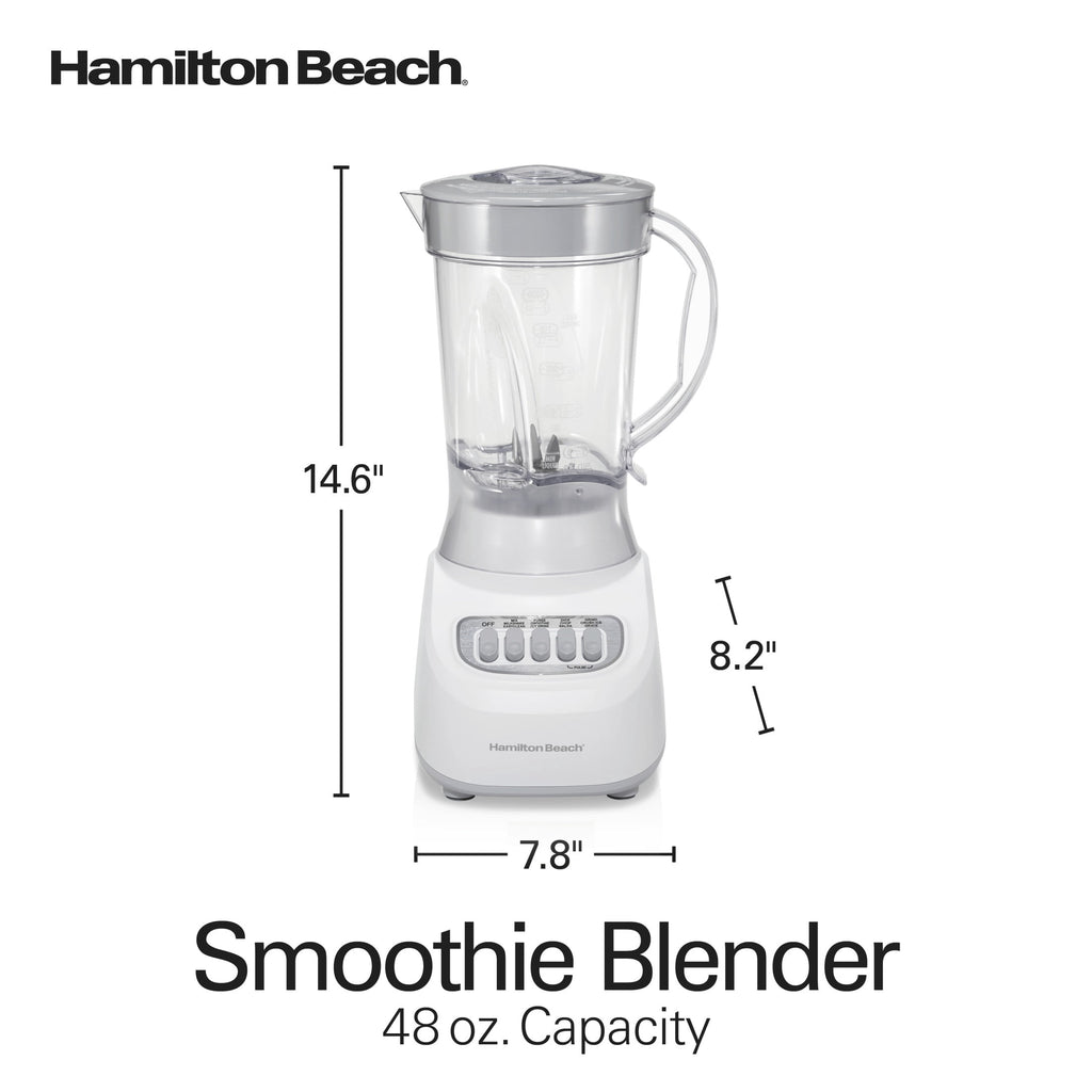 Hamilton Beach Smoothie Blender, 48 oz BPA-Free Jar 650 W 12-Function Countertop Blender for Kitchen, White