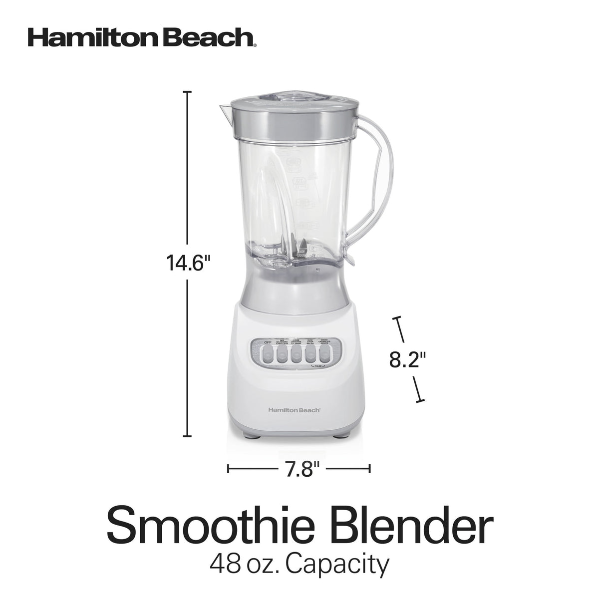 Hamilton Beach Smoothie Blender, 48 oz BPA-Free Jar 650 W 12-Function Countertop Blender for Kitchen, White