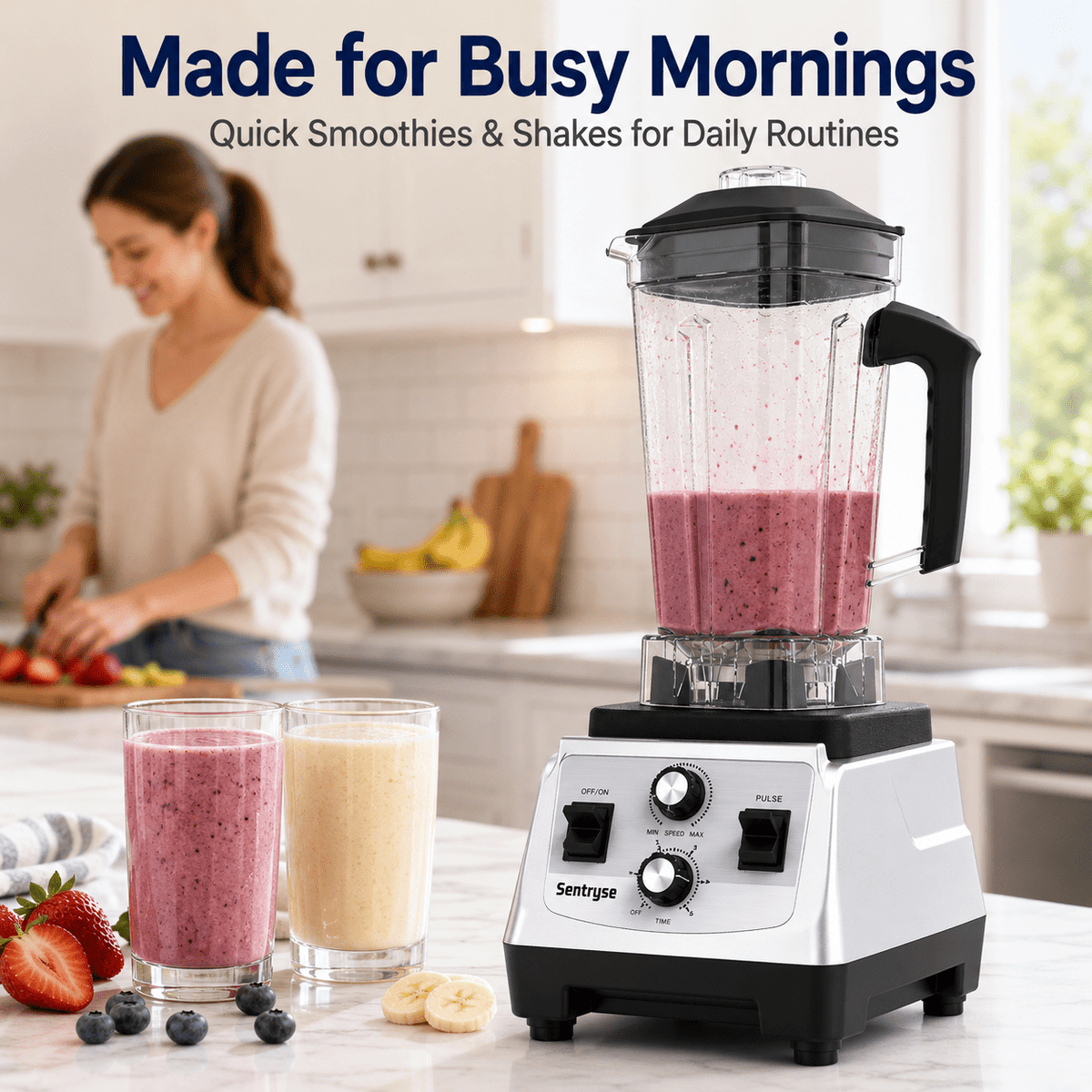 Sentryse Blender for Kitchen, 1800W Countertop Smoothie Blender with 68 oz Pitcher & 20 oz Grinding Cup, 28000 RPM Kitchen Blender for Ice Crushing, Frozen Drinks, Milkshakes and Sauces