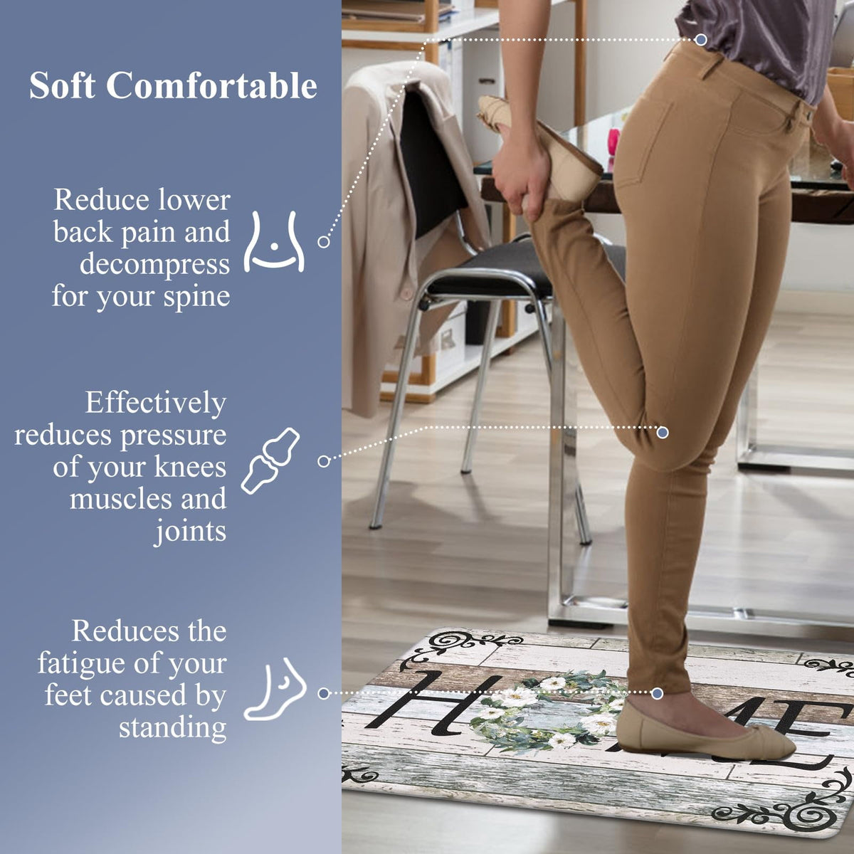 Findosom 2pcs Anti Fatigue Kitchen Rug Set,18"x30"+18"x47" Waterproof Non Slip Kitchen Runner Rug,0.4" Thick Cushioned Kitchen Floor Mats,Ergonomic Standing Mats Back Pain Relief Laundry Foam Rug