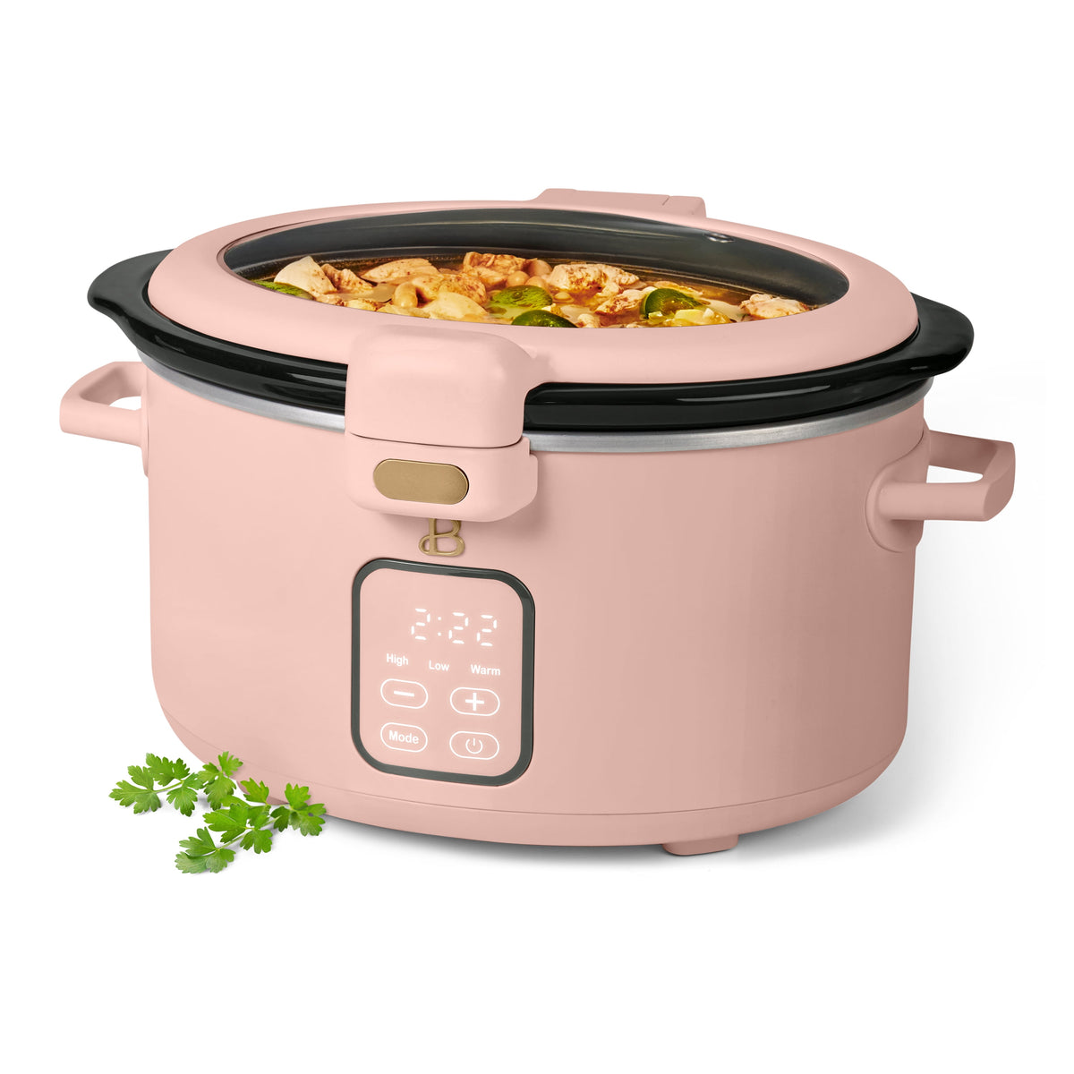Beautiful 4 Qt Digital Slow Cooker with Hinged Locking Lid, Thyme Green by Drew Barrymore
